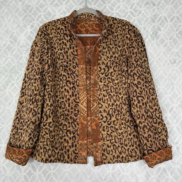 Reversible Open Front Jacket Women Medium Leopard Southwest Tapestry Artsy Indie - Picture 2 of 12